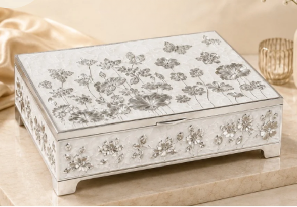 GS-185 Floral Filigree 4-Partition German Silver Box